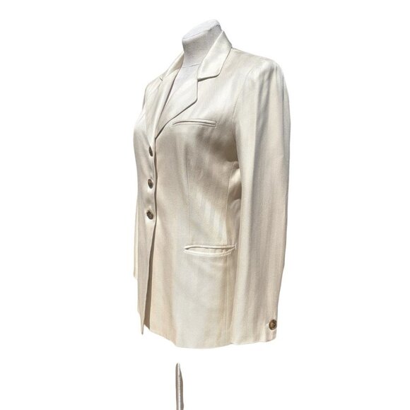Vintage Henri Bendel Silk Cream Herringbone Blazer Women's 6 SMALL - Picture 2 of 12
